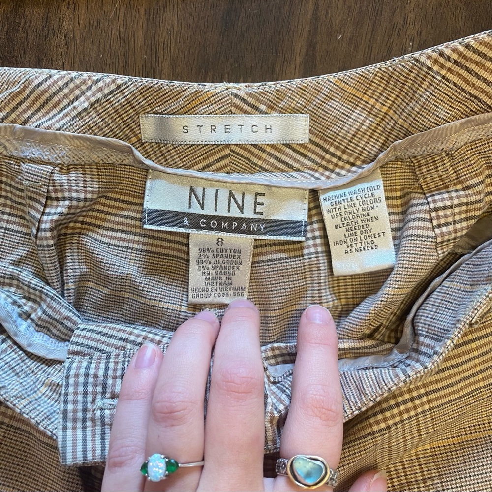 plaid dress pants with belt loops and pockets